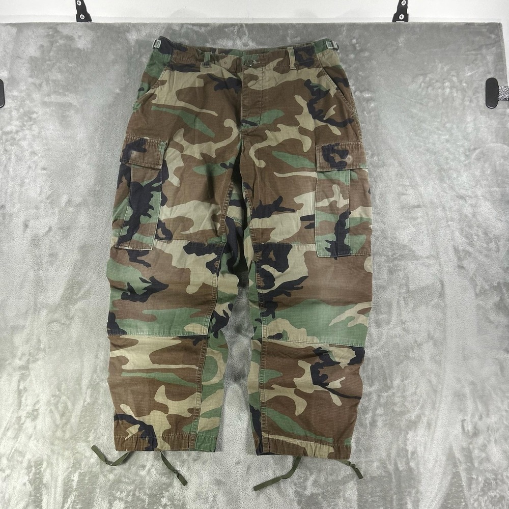 Camo Cargo Pants Mens 33x27 Green Ripstop Adjustable BDU Military Drawstring